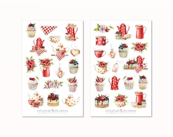 Red Kitchen Sticker Set - Cookbook Stickers, Cooking Stickers, Recipe Book, Recipes, Tea, Coffee, Baking, Baking Book, Flowers, Cupcakes, Muffins