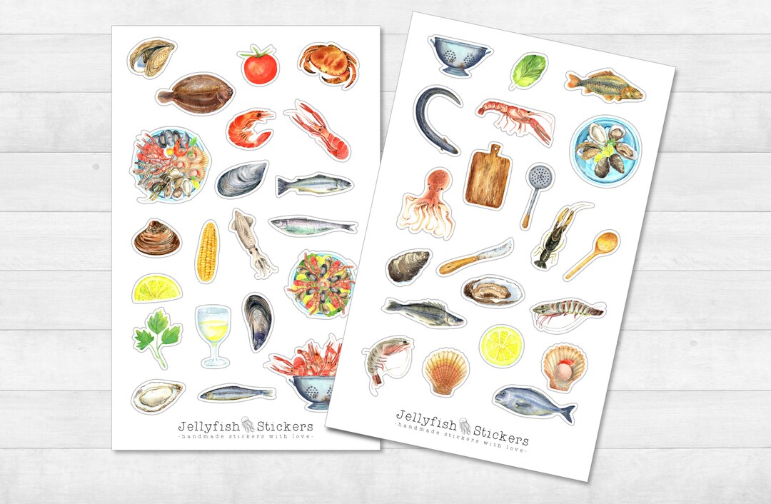 Seafood Sticker Set Colorful Stickers Journal Stickers Etsy