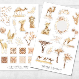 Set di adesivi "Cammelli" - Adesivi per diario, estate, Africa, Arabia, deserto, animali, piante, natura, alberi, beige, fiori, sabbia