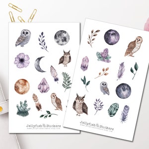 Set adesivi gufi acquerello - Adesivi Diario Adesivi Animali Adesivi Planner Adesivi Adesivi, Cristalli, Luna, Natura