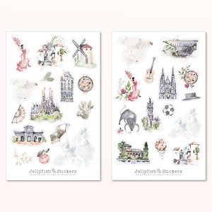 Spanje sticker set - stickers, dagboekstickers, vakantiestickers, reisdagboek, reizen, excursie, bezienswaardigheden, stedentrip, Europa