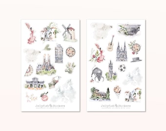Spain Sticker Set - Stickers, Journal Stickers, Holiday Stickers, Travel Diary, Travel, Excursion, Sightseeing, City Break, Europe