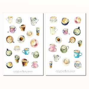Juego de pegatinas de café: pegatinas de comida y bebida, pegatinas para diario, pegatinas para planificador, pegatinas para cafetería, bebidas, cocina de otoño