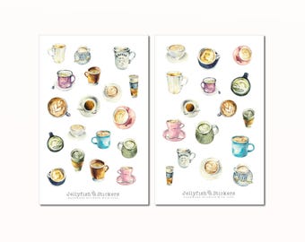 Set di adesivi per caffè - Adesivi per cibo e bevande Adesivi per diario Adesivi per planner Adesivi per caffè Bevande Autunno Cucina