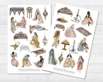 Orientalische Frauen Sticker Set - Aufkleber, Journal Sticker, Sticker Asien, Orient, Mädchen, Mode, arabische Frauen, Kleider, Schönheit