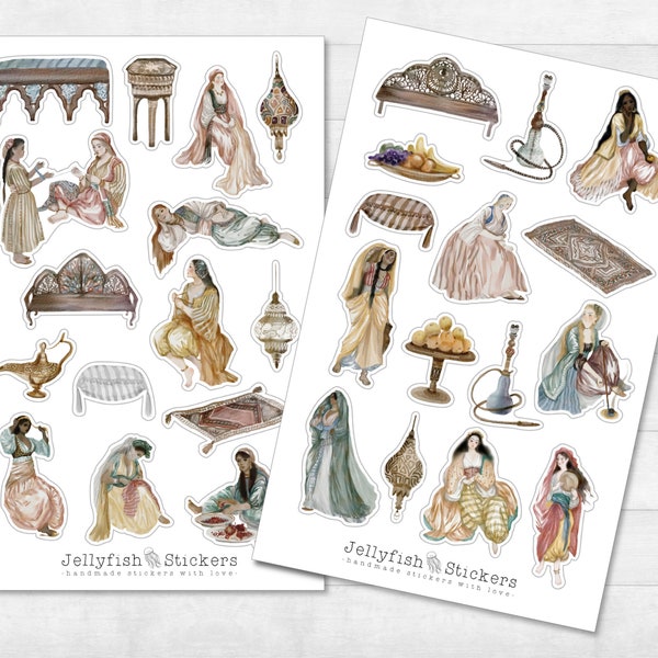 Orientalische Frauen Sticker Set - Aufkleber, Journal Sticker, Sticker Asien, Orient, Mädchen, Mode, arabische Frauen, Kleider, Schönheit