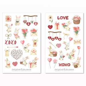 Hasen Sticker Set - Aufkleber, Journal Sticker, Planer Sticker, Sticker Valentinstag, Liebe, Herzen, Briefe, Freund, Freundin, Mädchen, rosa