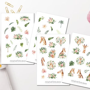 Giraffen Sticker Set - Journal Sticker Planer Sticker Sticker Tiere niedliche Sticker Sticker Dschungel, Pflanzen, Sommer, Natur
