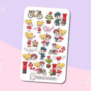 Valentinstag Stickerbogen - Aufkleber, Sticker, niedlich, Liebe, Junge und Mädchen, verliebt, Herzen, Paar, Familie