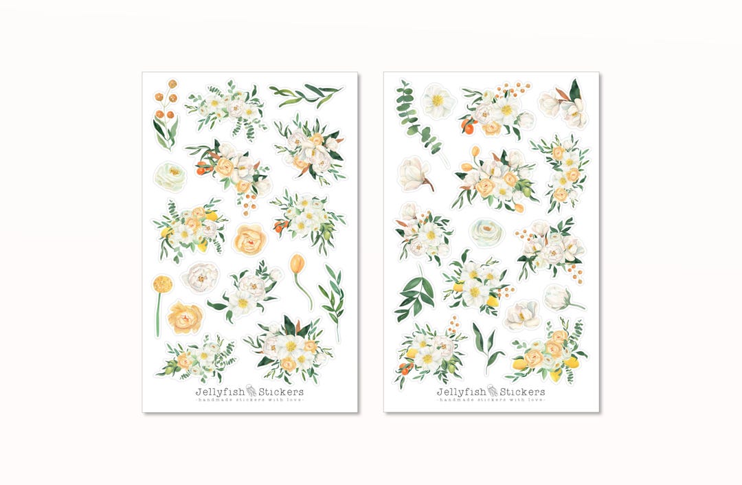 Flower Sticker Set - Floral Stickers, Journal Stickers, Flower Stickers ...