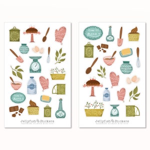 Conjunto de adesivos de cozimento - livro de cozimento de adesivos, livro de receitas, culinária de adesivos, livro de receitas, receitas, cozinha, colorido, verde, bolo, muffins, cupcake