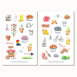 Juego de pegatinas de jardinería: pegatinas para planificador, pegatinas para diario, jardín, plantas, naturaleza, flores, primavera, verde, hoja de pegatinas