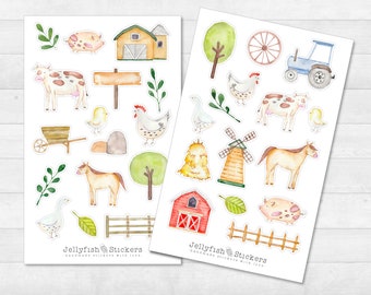 Farm Sticker Set - Cute Stickers, Journal Stickers, Stickers Chick, Goat, Animals, Farm, Chicken, Cow, Horse, Pig, for Kids