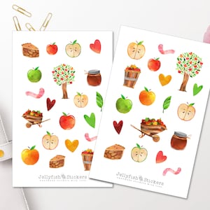 Apple Sticker Set - Journal Stickers, Planner Stickers, Sticker Appels, Appelboom, Herfst, Tuin, Oogst, Natuur, Fruit, Eten en Drinken, Recept