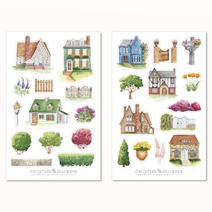 Zuhause und Garten Sticker Set - Florale Aufkleber, Journal Sticker, Planer Sticker, Sticker Natur, Blumen, Pflanzen, Haus, Häuser, Zuhause
