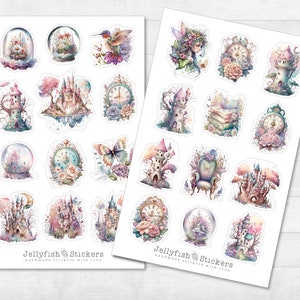 Märchen pastell Sticker Set - Journal Sticker, Planer Sticker, Aufkleber, Feen, Bücher, Wald, Schloss, Vögel, Schmetterlinge, Magie, Blumen