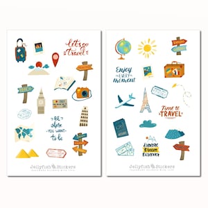 Reisstickerset - Stickers, Dagboekstickers, Stickers voor vakantie, zomer, reisdagboek, postzegel, reis, weekend, bezienswaardigheden