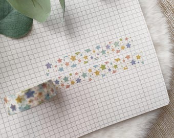 Cinta Washi Estrellas de Colores - linda, colorida, nocturna, lunares, pastel, cinta adhesiva, manualidades, scrapbooking, cinta