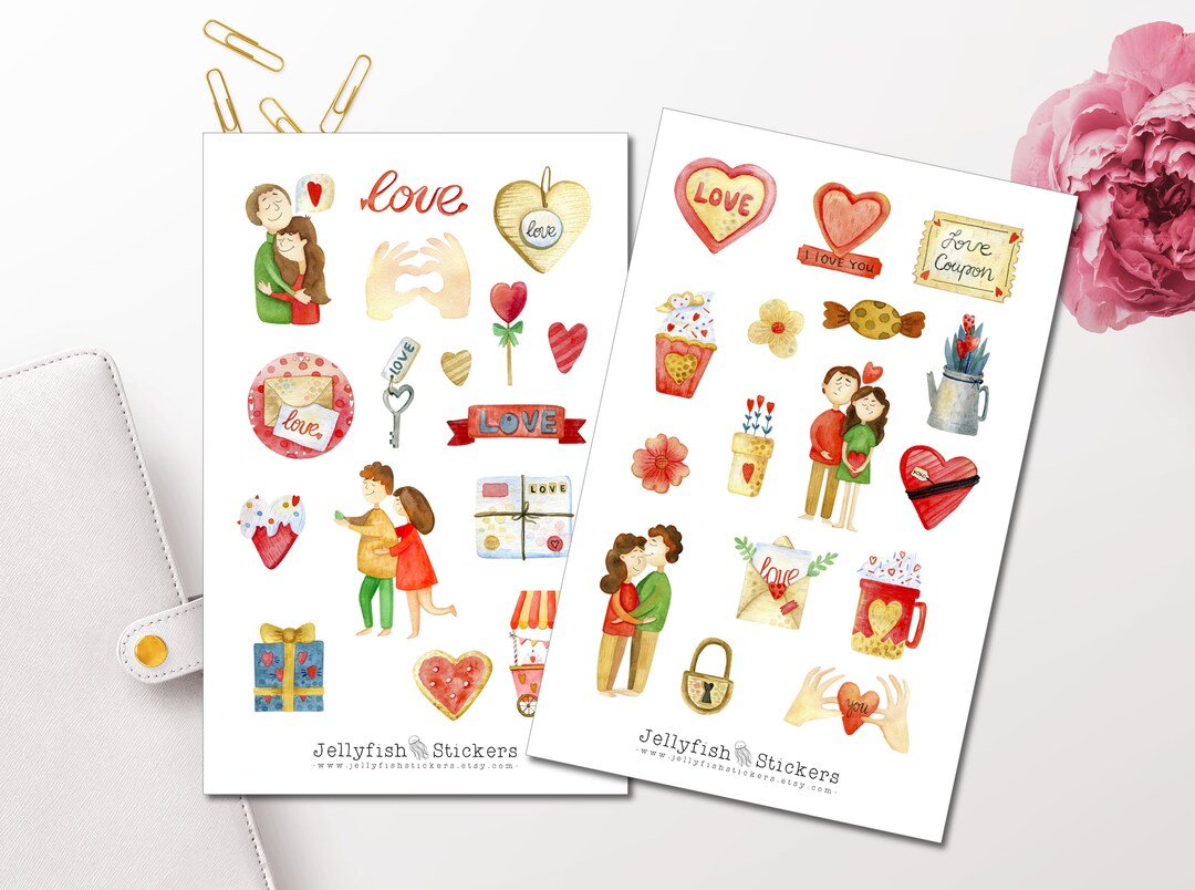 Valentinstag-Sticker Set Für Bullet Journal & Planner – Handgemacht Mit Liebesmotiven