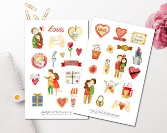 Valentinstag Pärchen Sticker Set - Aufkleber, , Journal Sticker, Sticker Liebe, Beziehung, Jahrestag, Valentinstag, Hochzeit