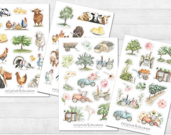 Bauernhof Sticker Set - Journal Sticker, Sticker Tiere, Pflanzen, Bäume, Kühe, Schafe, Hühner, Natur, Landleben, Land, Blumen