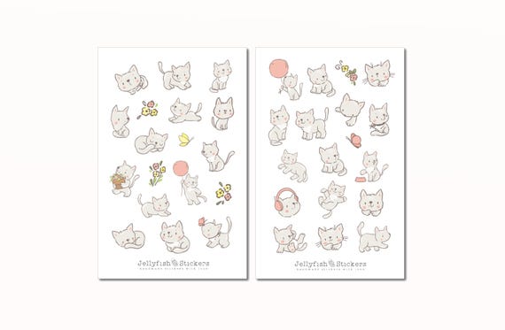 Katzen Sticker Set - Journal Sticker, Planer Sticker, Katze, Haustier, niedlich, süß, Blumen, Hobby, Freizeit Sticker Sheet