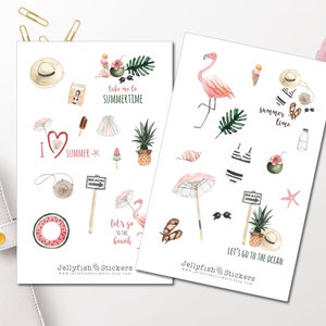 Sommer Strand Sticker Set - Aufkleber Journal Sticker Planer Sticker Sticker Flamingo Sticker Urlaub | Sticker Meer Sticker Sheet