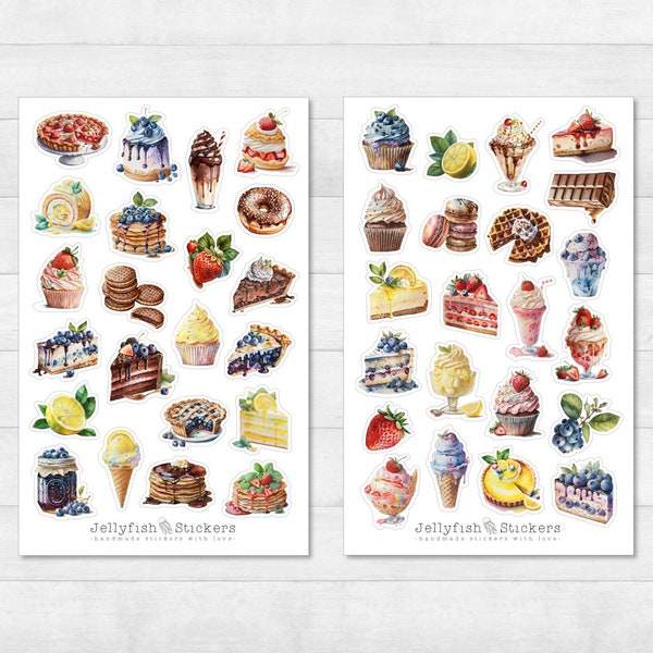 Kuchen und Gebäck Sticker Set - Aufkleber, Journal Sticker, Planer Sticker, Sticker Essen, Sticker Backen, Süßigkeiten, Küche, Rezept, Eis