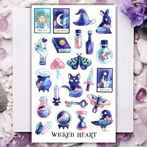 Folha de adesivos mágicos - Adesivos, Bruxa, Magia, Livro de bruxas, Cartas de tarô, Meninas, Vampiro, Gótico, Halloween, Voodoo, Livros, Cristal