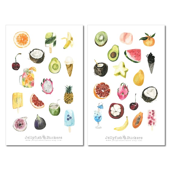 Obst & Gemüse Sticker Set – 2 Bögen, 180x110 Mm, Mattes Papier, Für Kochbuch, Journal, Bullet Journal