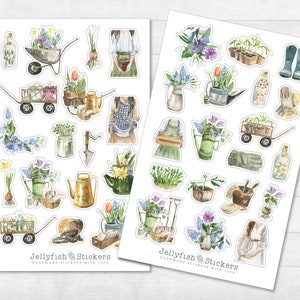 Gartenarbeit Sticker Set - Planer Sticker, Journal Sticker, Garten, Gärtnern, Pflanzen, Natur, Blumen, Bäume, Frühling, Grün, Sticker Sheet