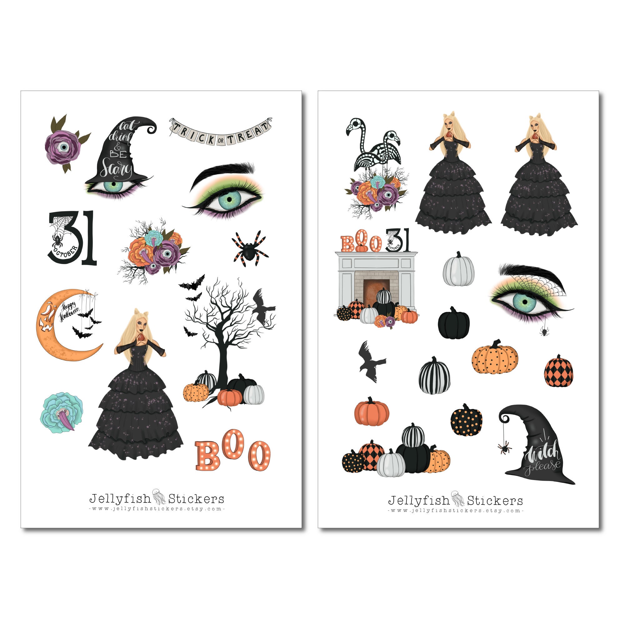Girl Witch Sticker Set Halloween Stickers Journal Stickers | Etsy