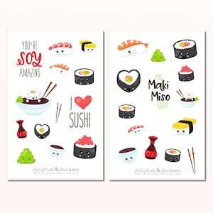 Set di adesivi per sushi carino - Adesivi Adesivi colorati per diario Adesivi Adesivi Kawaii Adesivi alimentari Facce | Bacchette adesive