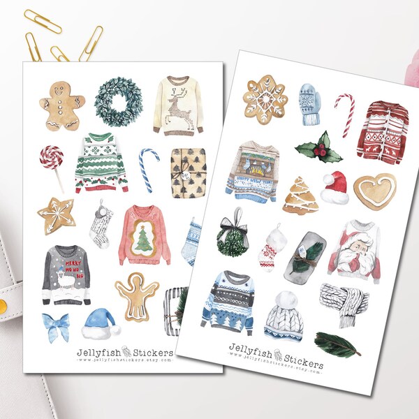 Ugly Christmas Sweater Sticker Set - Journal Stickers Planner Stickers Stickers Christmas Holidays, Winter, Stickers Christmas