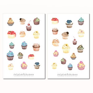 Cupcakes Sticker Set - Journal Sticker, Planer Sticker, Backen, Küche, Rezepte, Kochbuch, Törtchen, Süßes, Gebäck Sticker Sheet