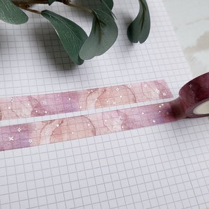 Ruban Washi Rose Pêche - Argent, Aquarelle, Aquarelles, Étoiles, Galaxie, Magie, Marbre