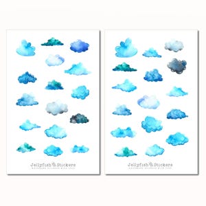 Wolkenstickerset - Stickers voor tijdschriften, planners, weer, wolken, regen, natuur, lucht, wolkenaccessoires