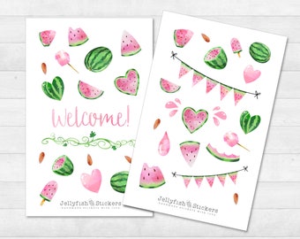 Watermelon Sticker Set - Food and Drink Stickers, Journal Stickers, Planner Stickers, Sticker Summer, Fruits, Fruit, Sticker Sheet