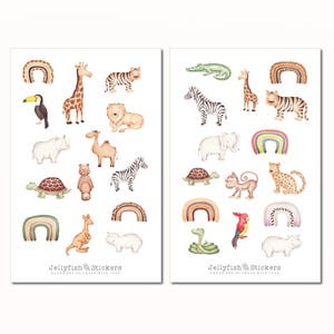 Set di adesivi animali - Adesivi carini, adesivi per diario, adesivi per planner, adesivi per bambini, scimmia, leone, zebra, elefante, arcobaleno, uccello