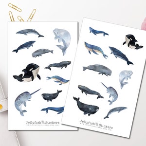 Walvissen sticker set - schattige stickers dagboek stickers planner stickers stickers walvis, zee, onderwater stickers dieren, vissen, strand