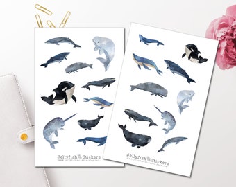 Wale Sticker Set - Niedliche Aufkleber Journal Sticker Planer Sticker Sticker Wal, Meer, Unterwasser Sticker Tiere, Fische, Strand