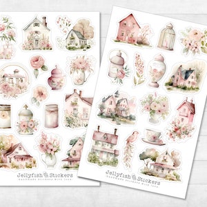 Florale Häuser Sticker Set - Florale Aufkleber, Journal Sticker, Planer Sticker, Sticker Natur, Blumen, Pflanzen, Haus, Zuhause, Garten