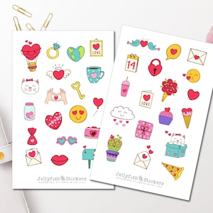 Love Sticker Set - Stickers, Journal Stickers, Planner Stickers, Love Stickers, Valentine&#39;s Day Stickers, Friends, Heart, Romantic, Symbols