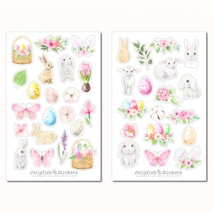 Frühling Ostern Sticker Set - Journal Sticker, Planer Sticker, Hase, Ostern, niedlich, süß, Blumen, Feiertage, Natur, Garten, Pflanzen, Eier
