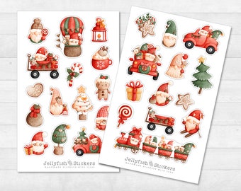 Weihnachten Gnome Sticker Set - Journal Sticker, Planer Sticker, Aufkleber Feiertage, Zwerge, Elfen, Geschenke, niedlich, Winter