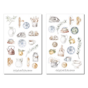 Conjunto de adesivos de porcelana - adesivos de planejador, casa, cozinha, culinária, talheres, comida e bebida, panificação, livro de receitas, vintage, folha de adesivos