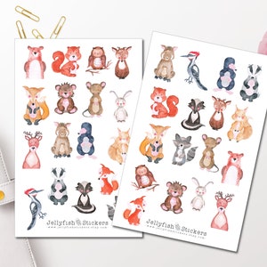 Waldtiere Sticker Set - Niedliche Aufkleber Journal Sticker Natur Sticker Planer Sticker Sticker Fuchs, Eichhörnchen | Sticker Tiere