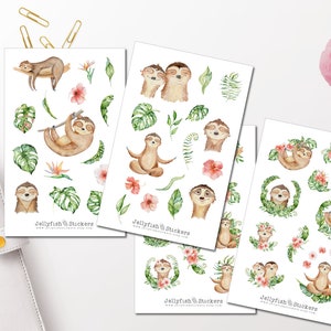 Set di adesivi bradipi innamorati - adesivi per diario adesivi pianificatore adesivi animali adesivi carini adesivi foglio adesivo giungla