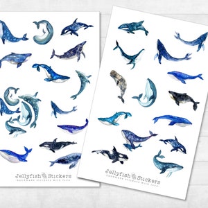 Set di adesivi a forma di balena - Adesivi, adesivi per diario, adesivi per animali, pesci, spiaggia, vacanze, creature marine, mare, stelle, galassia, balena