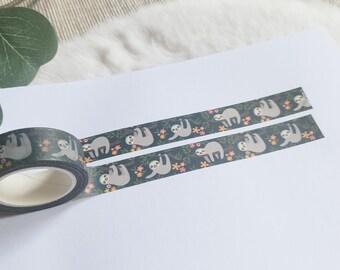 Cinta washi de perezoso - Selva, Floral, Animales, Adorable, Para niños, Colorido, Flores, Naturaleza, Cinta adhesiva, Papel de arroz, Manualidades, Materiales para manualidades